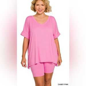 New!Plus Size 3X Zenana Outfitters brushed microfiber v-neck top & biker set